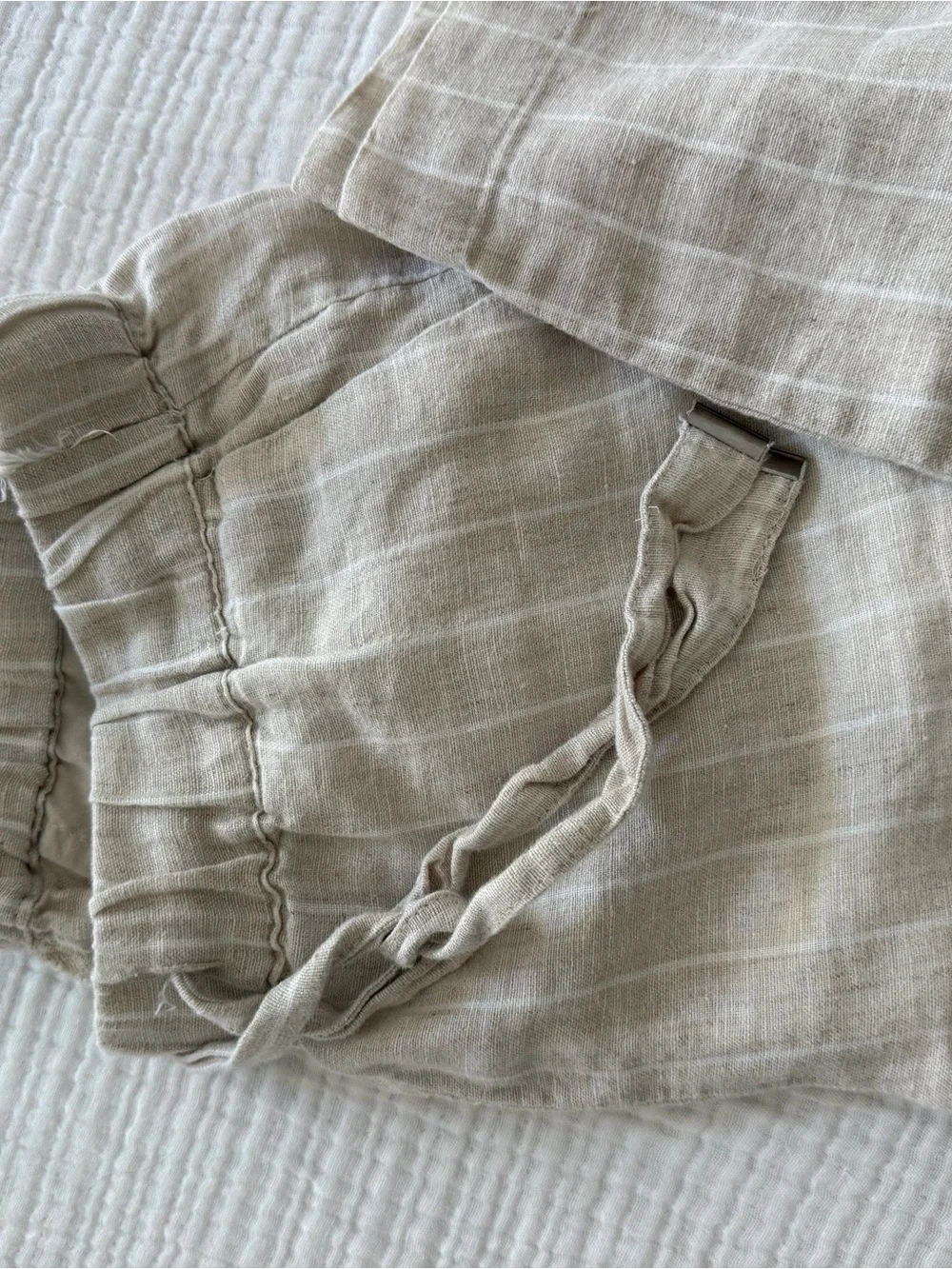 Mango Light Beige Striped Linen-Blend Pants